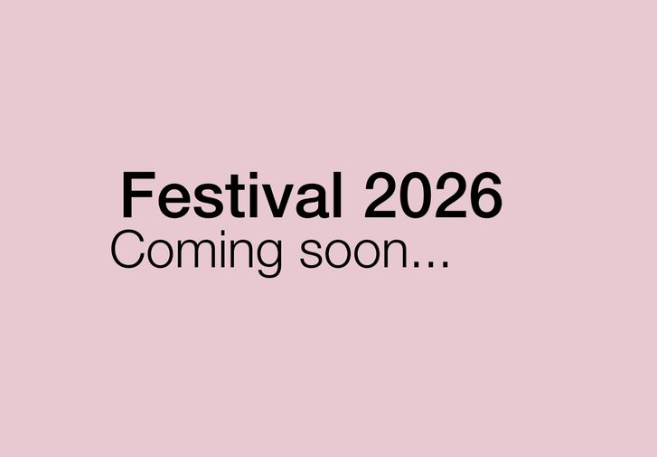 A light pink background with 'Festival 2026 coming soon...' in bold black writing.