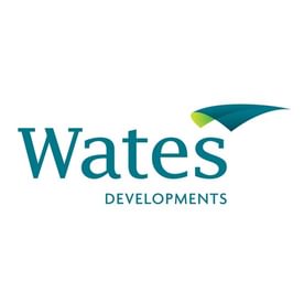 Green text stating Wates Developments with a graphic swoosh above the Wates