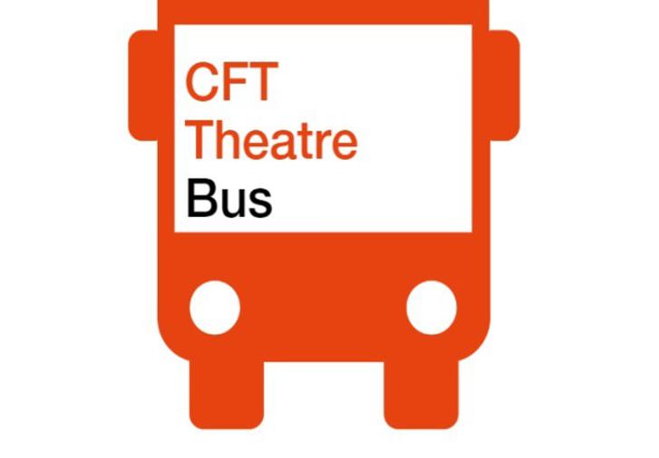 A graphic of an orange bus with 'CFT Theatre Bus in orange and black text
