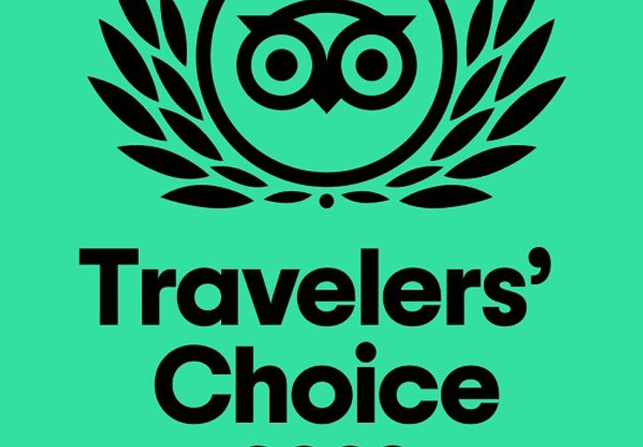 Tripadvisor logo on green background with Travelers' Choice Award 2023 underneath. Also Thanks for your support.