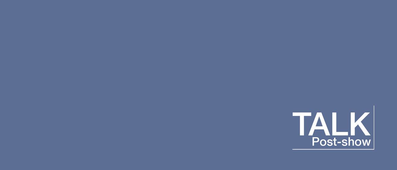 Blue block with post -show talk logo in white type