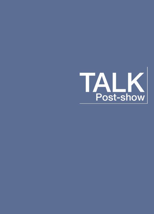 Blue block with post -show talk logo in white type