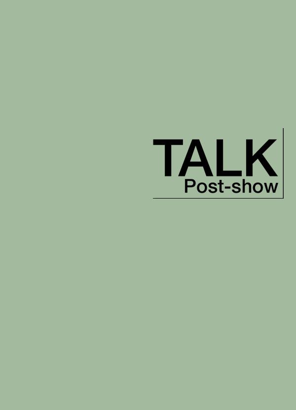 Green block with Post-show Talk logo in black type