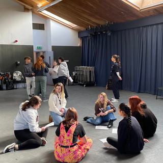 A group of Chichester College students in workshops in the Rehearsal Room.