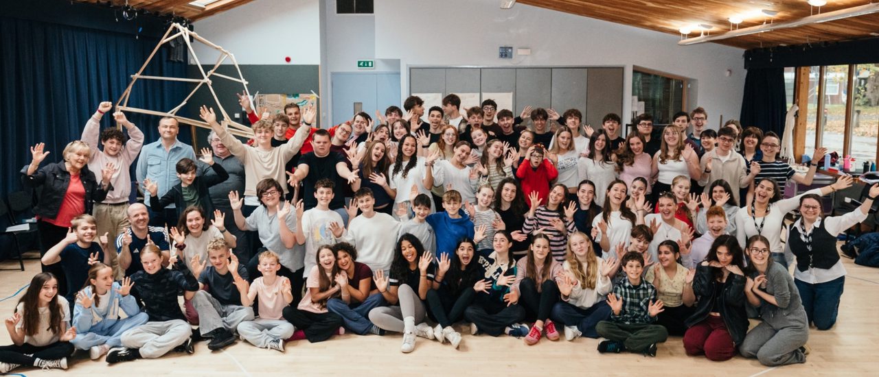 A fun group picture of all the cast and creative team of A Boy Called Christmas.