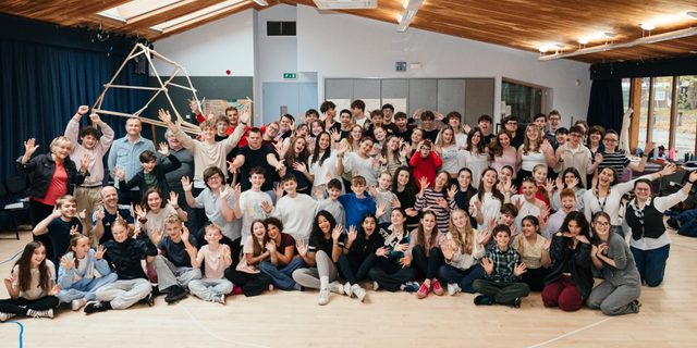 A fun group picture of all the cast and creative team of A Boy Called Christmas.