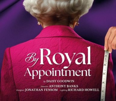 The back of a lady wearing a formal pink jacket - there's part of a hand that's measuring her, and white text reads By Royal Appointment.