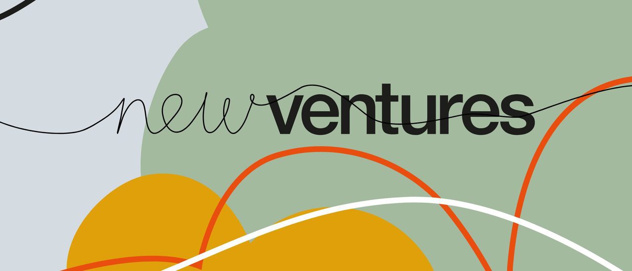 Pastel graphic shapes and lines with 'New Ventures' in a black font