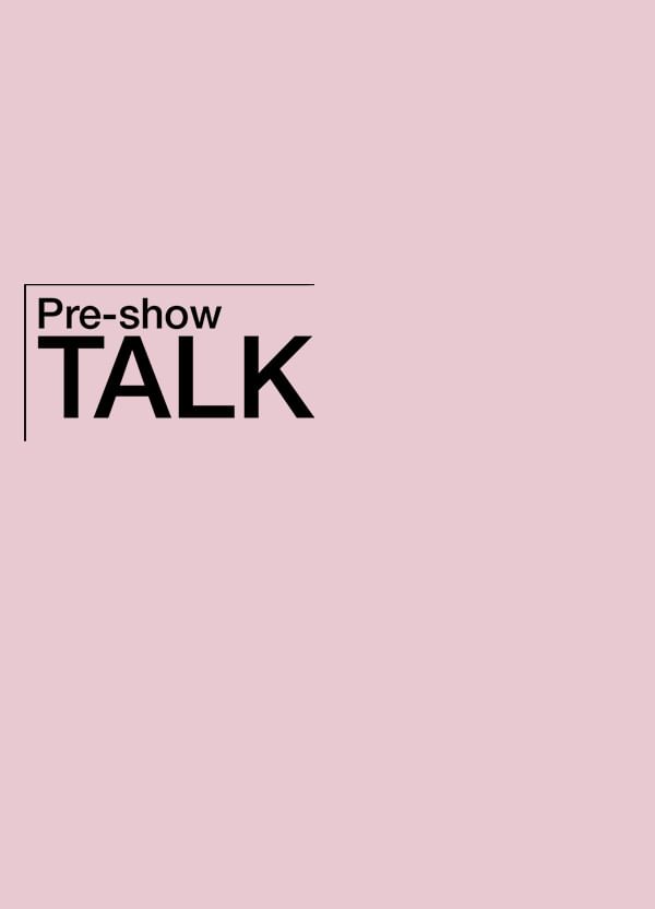 Pink block with Pre-show Talk logo in black type