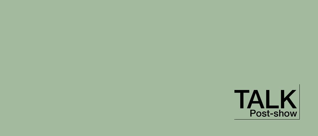 Green block with Post-show Talk logo in black type